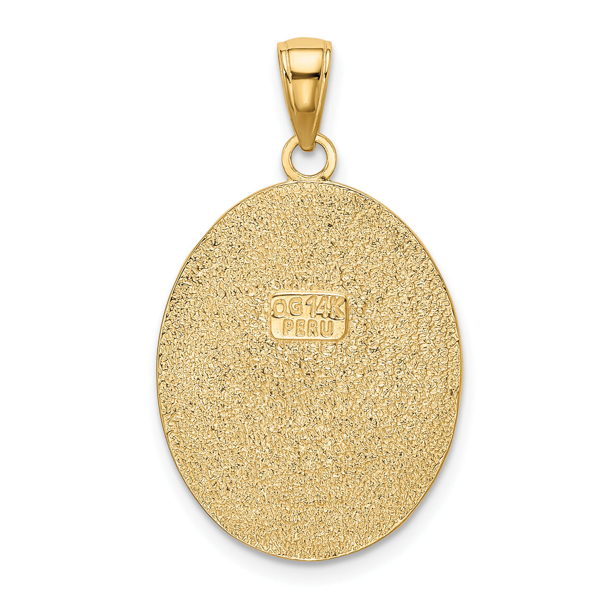 14k Fleur-De-Lis on Oval Disk Pendant-K2762