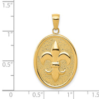 14k Fleur-De-Lis on Oval Disk Pendant-K2762