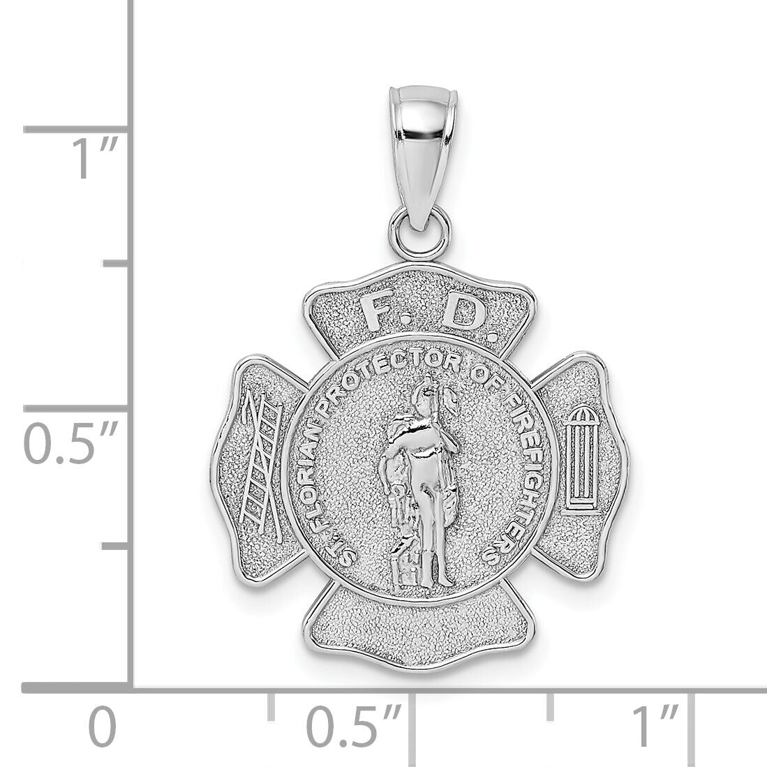 14k White Gold Fire Department FD St. Florian Badge Pendant-K2842W