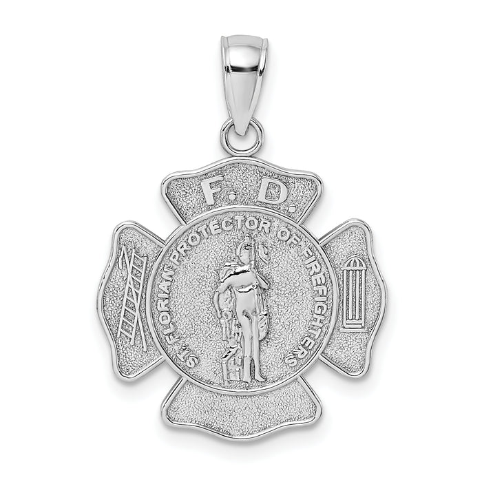 14k White Gold Fire Department FD St. Florian Badge Pendant-K2842W