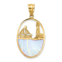 14K Lab Created Opal Lighthouse Sailboat Pendant-K2857