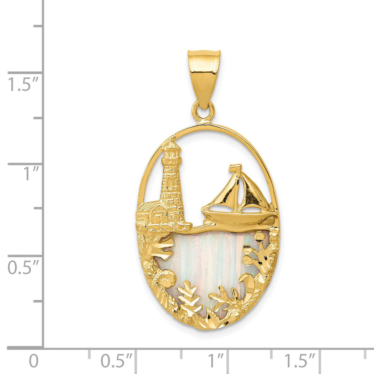 14K Lab Created Opal Lighthouse Sailboat Pendant-K2857