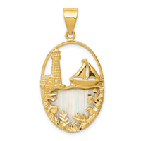 14K Lab Created Opal Lighthouse Sailboat Pendant-K2857