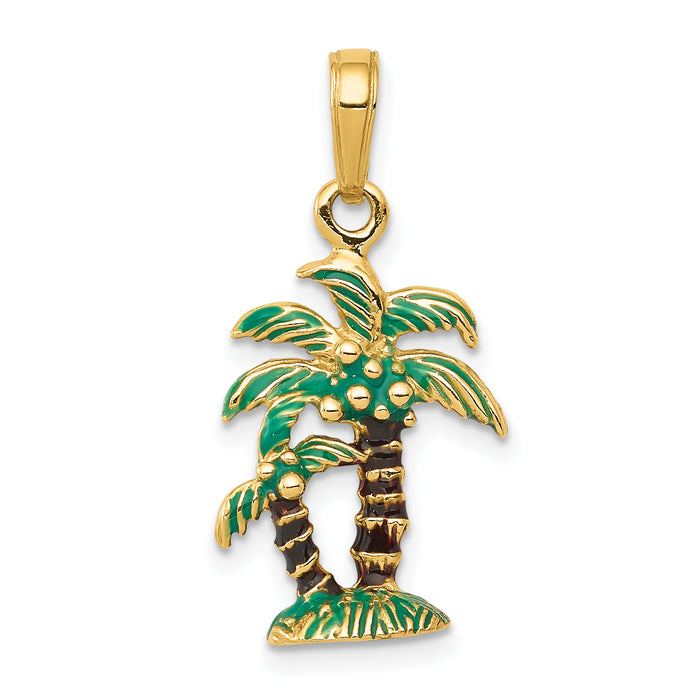 14k 3D Enameled Palm Trees Pendant-K2890