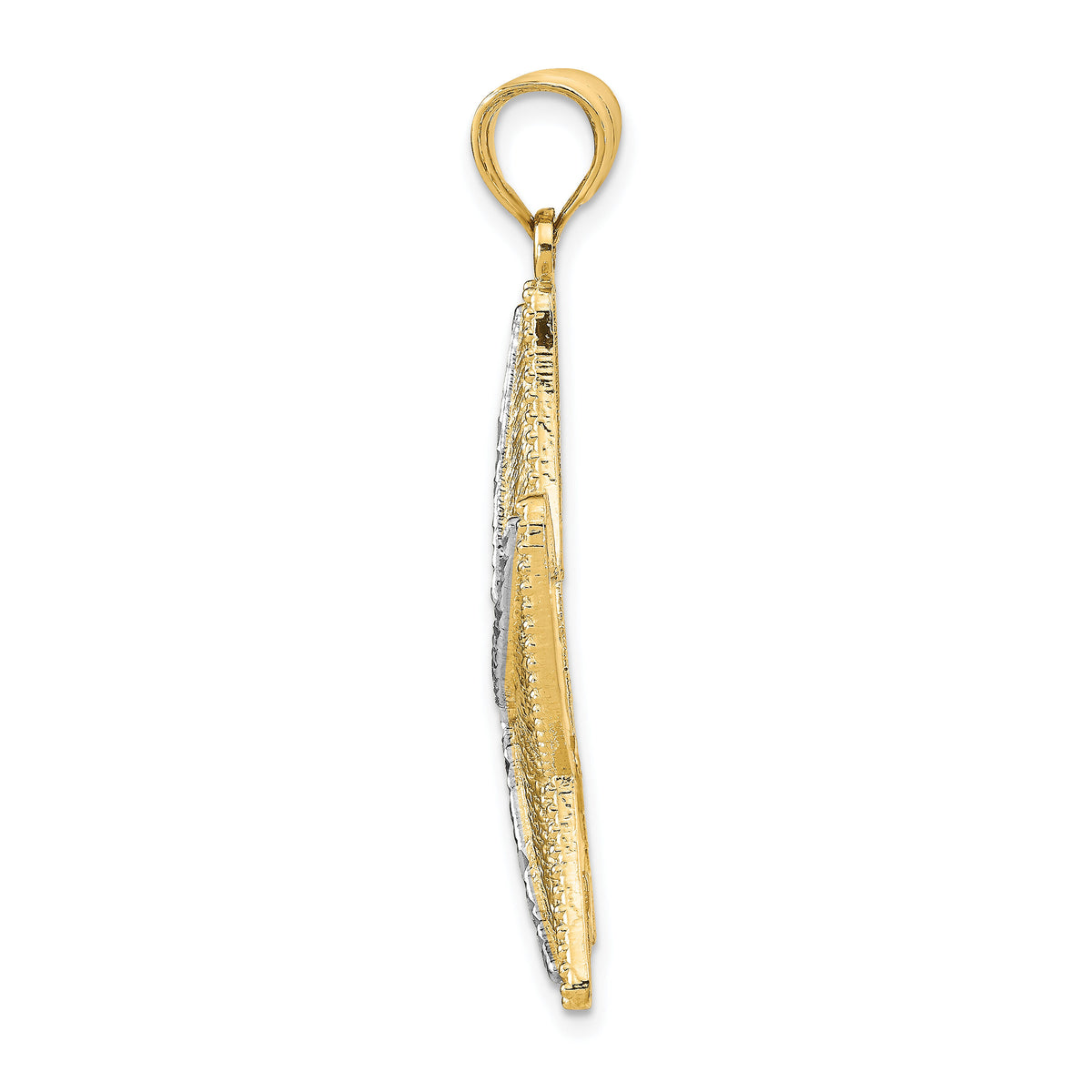 14K and Rhodium Diamond-Cut Textured Starfish Pendant-K2946