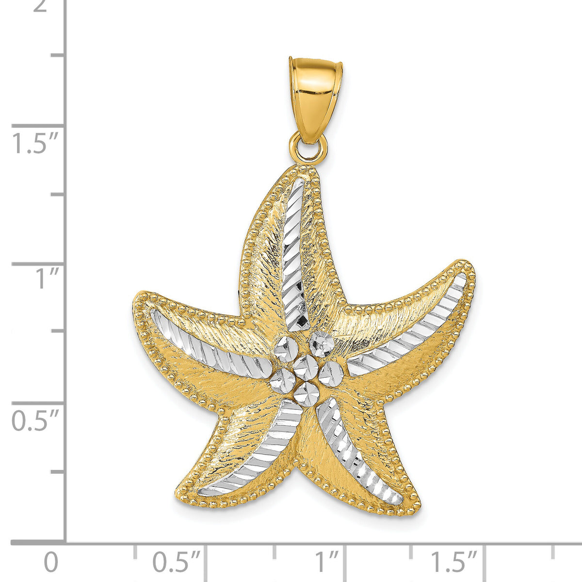 14K and Rhodium Diamond-Cut Textured Starfish Pendant-K2946