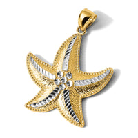 14K and Rhodium Diamond-Cut Textured Starfish Pendant-K2946