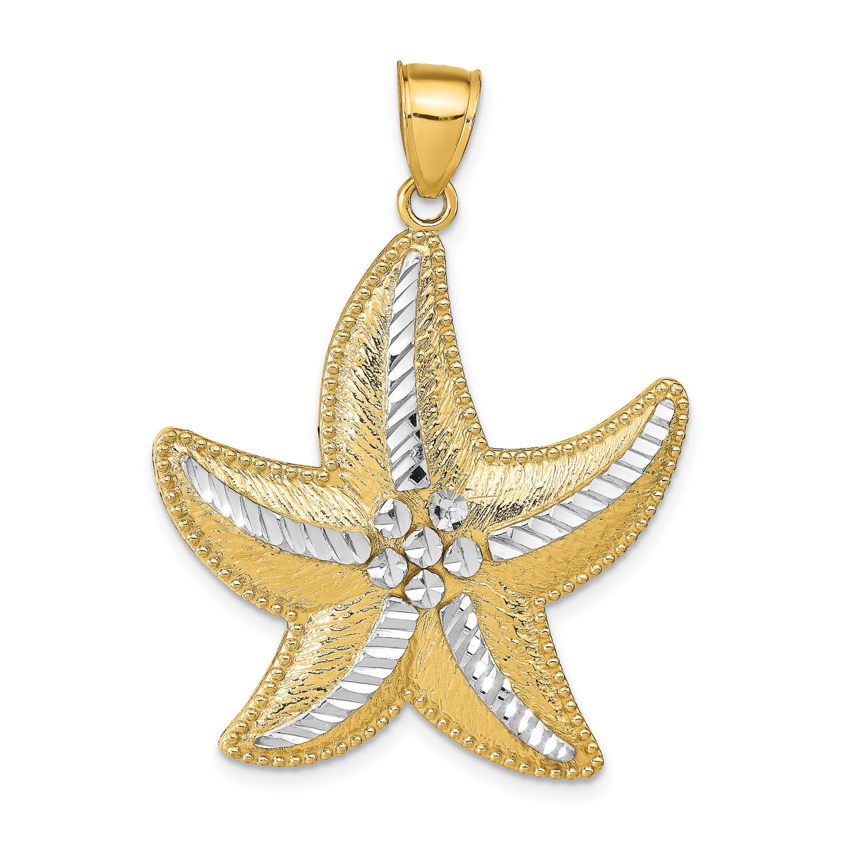 14K and Rhodium Diamond-Cut Textured Starfish Pendant-K2946