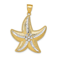 14K and Rhodium Diamond-Cut Textured Starfish Pendant-K2946