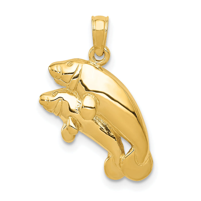 14k Polished Double Manatee Pendant-K2997