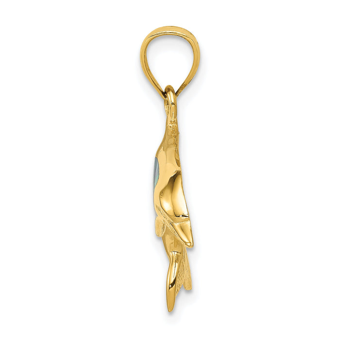 14K Lab Created Opal Dolphin Pendant-K3008