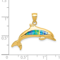 14K Lab Created Opal Dolphin Pendant-K3008