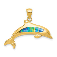 14K Lab Created Opal Dolphin Pendant-K3008