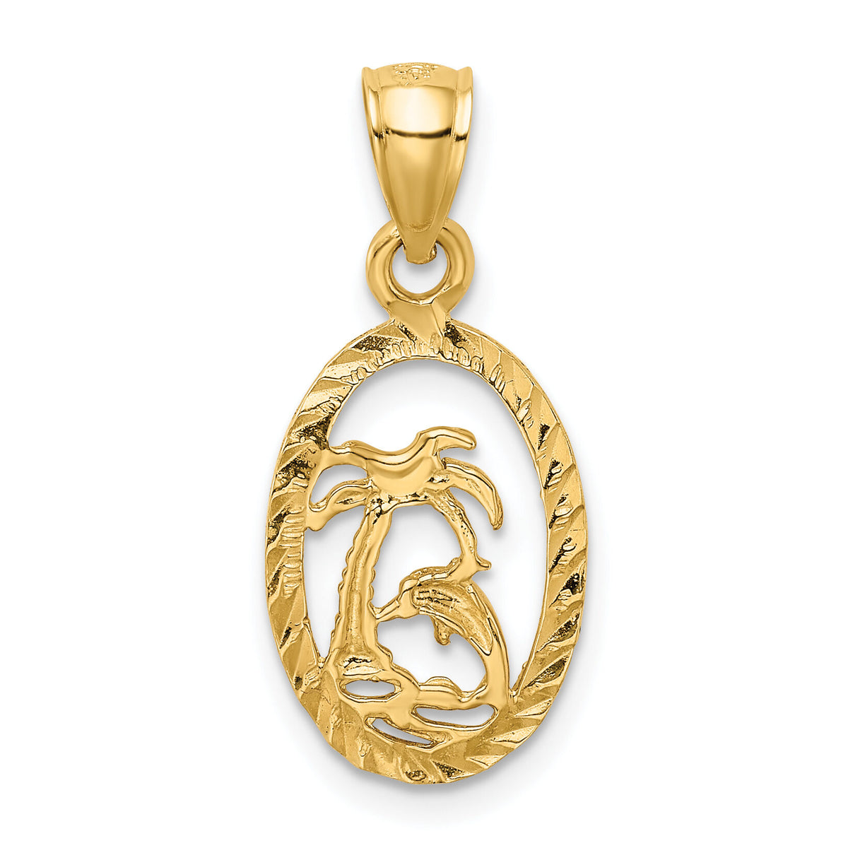 14K Dolphin and Palm Tree Pendant-K3017