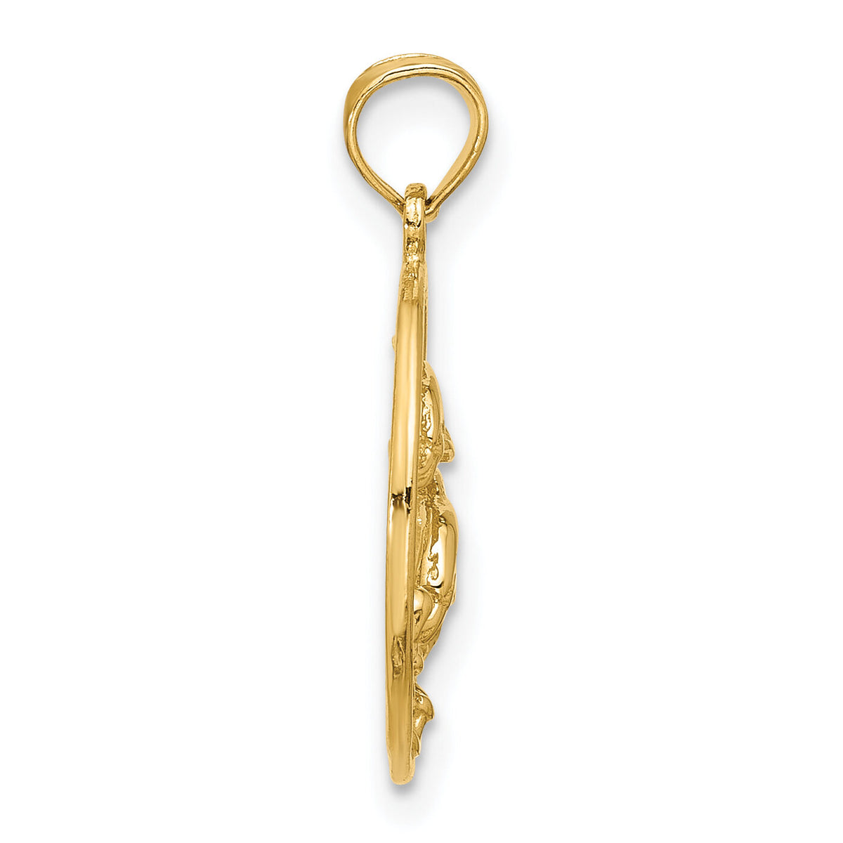 14k Double Dolphin Circle Pendant-K3018