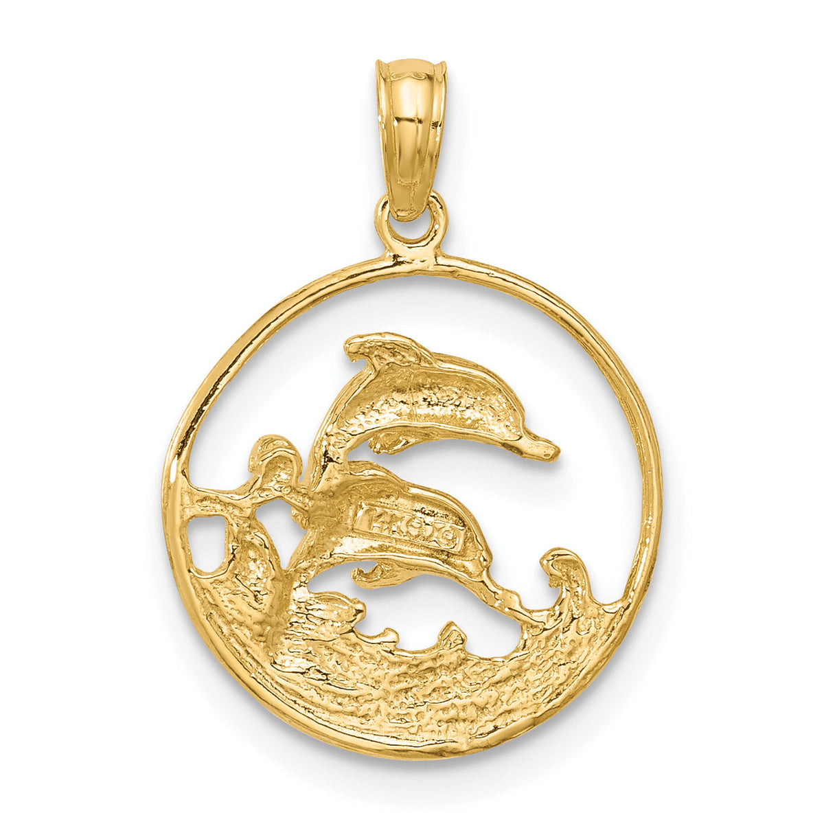 14k Double Dolphin Circle Pendant-K3018