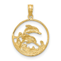 14k Double Dolphin Circle Pendant-K3018
