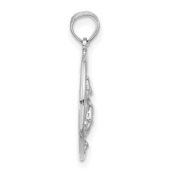 14K White Gold Double Dolphin Circle Pendant-K3018W