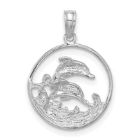 14K White Gold Double Dolphin Circle Pendant-K3018W
