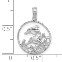 14K White Gold Double Dolphin Circle Pendant-K3018W