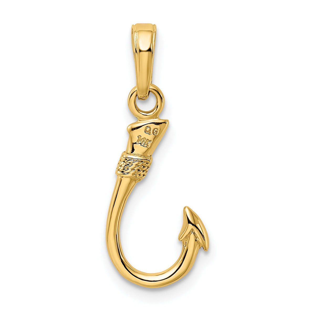 14K Yellow Gold 3D Fish Hook Pendant-K3043