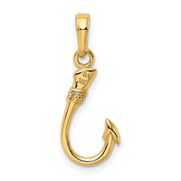14K Yellow Gold 3D Fish Hook Pendant-K3043