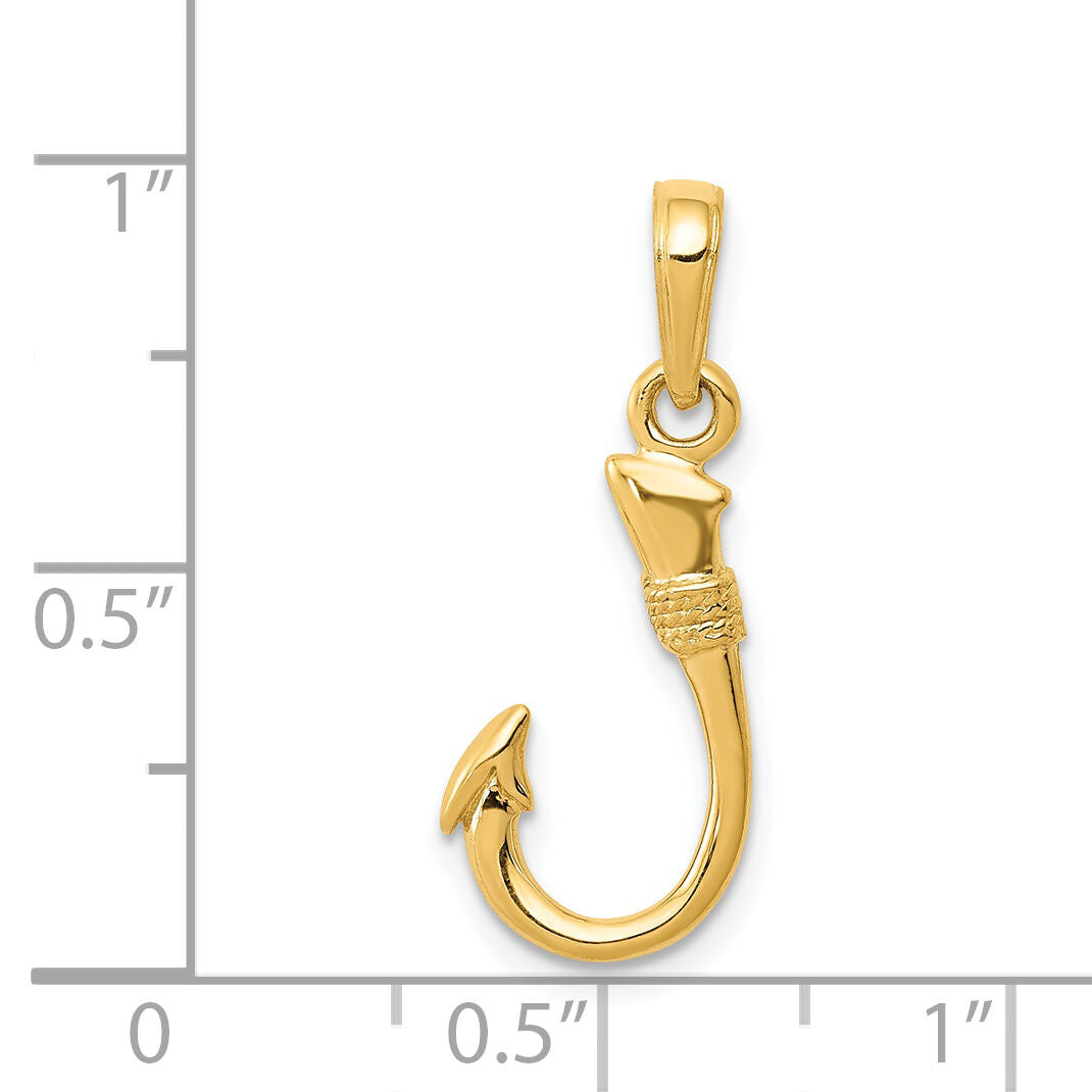14K Yellow Gold 3D Fish Hook Pendant-K3043