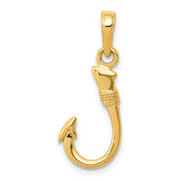 14K Yellow Gold 3D Fish Hook Pendant-K3043