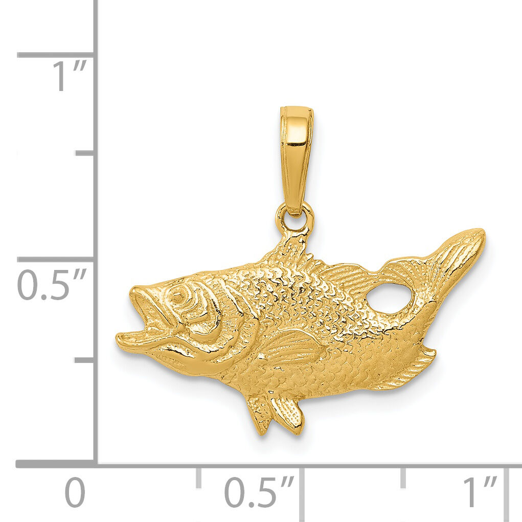 14k Open Mouthed Bass Fish Pendant-K3044