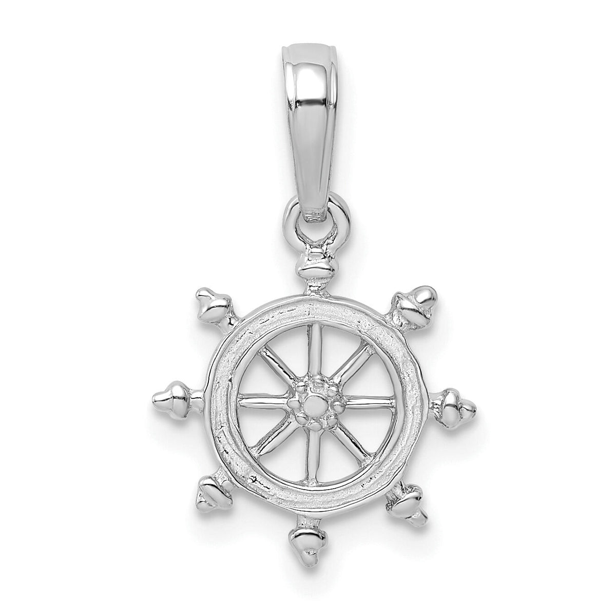 14K White Gold Ship Wheel Pendant-K3066W