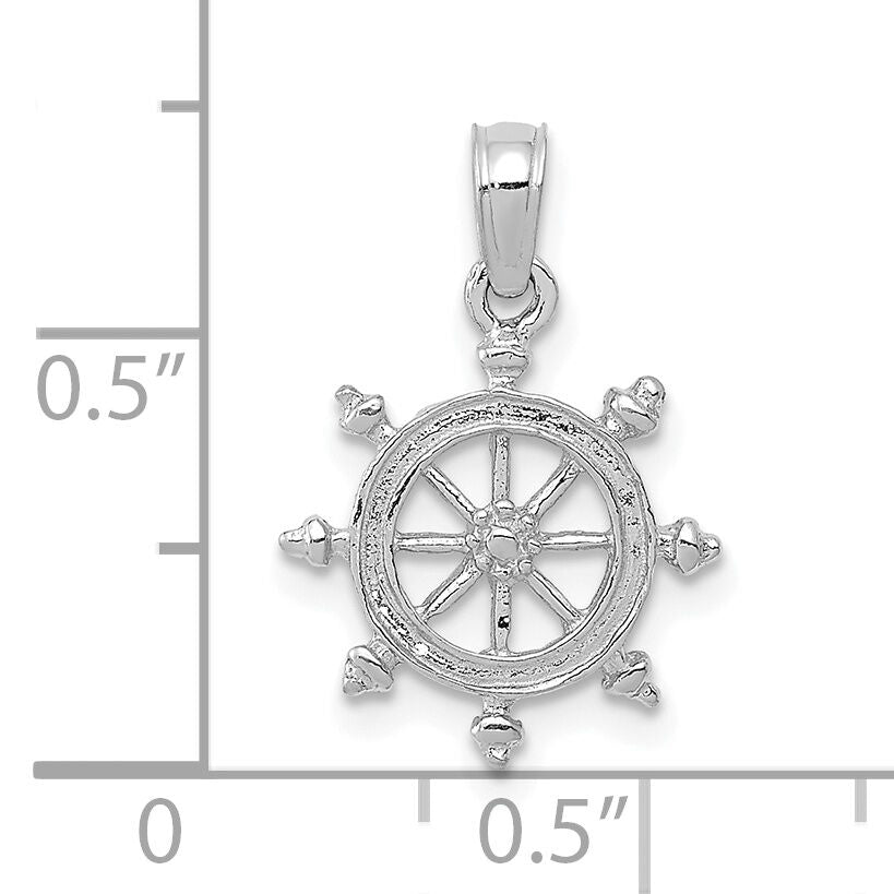14K White Gold Ship Wheel Pendant-K3066W