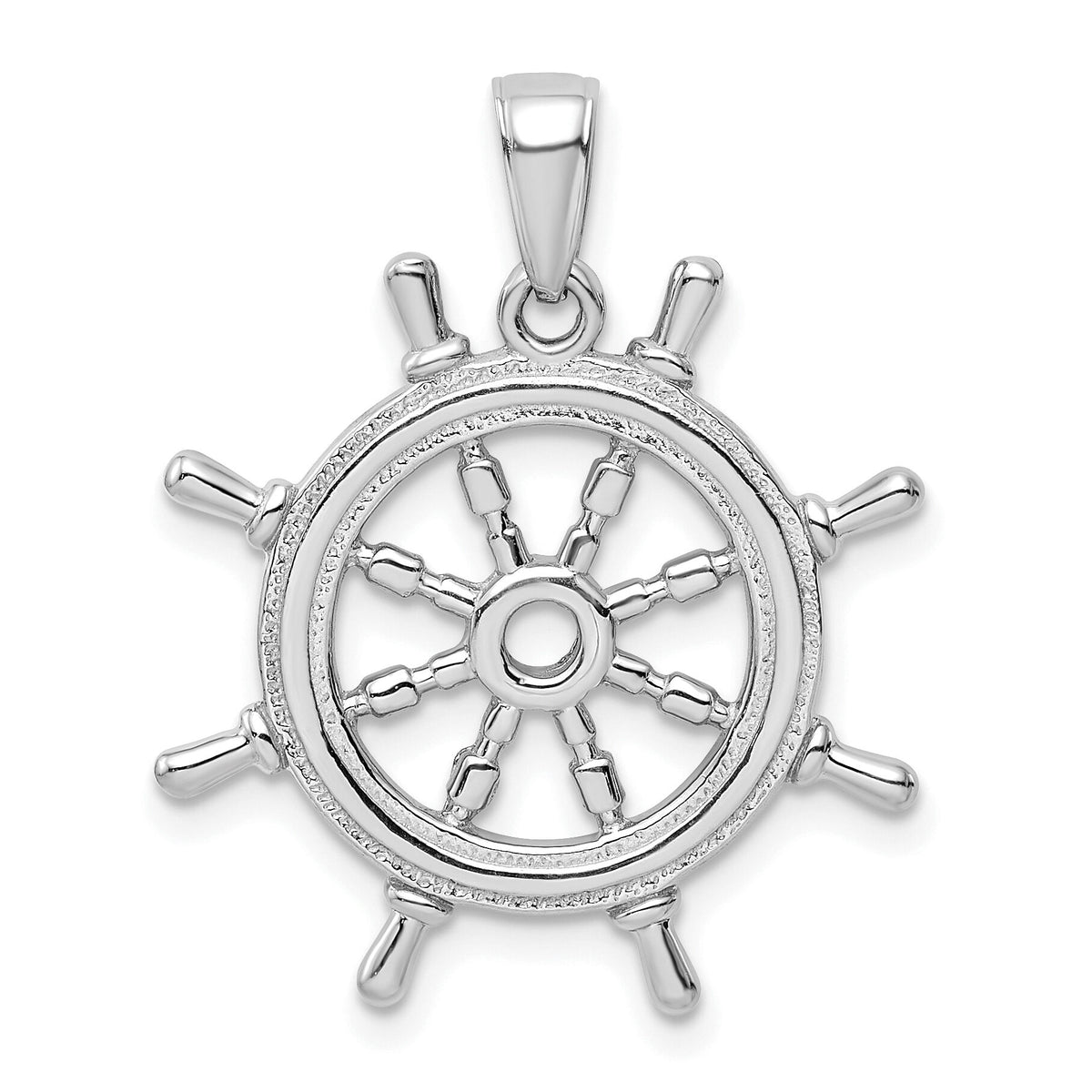 14K White Gold 3D Ships Wheel Pendant-K3071W