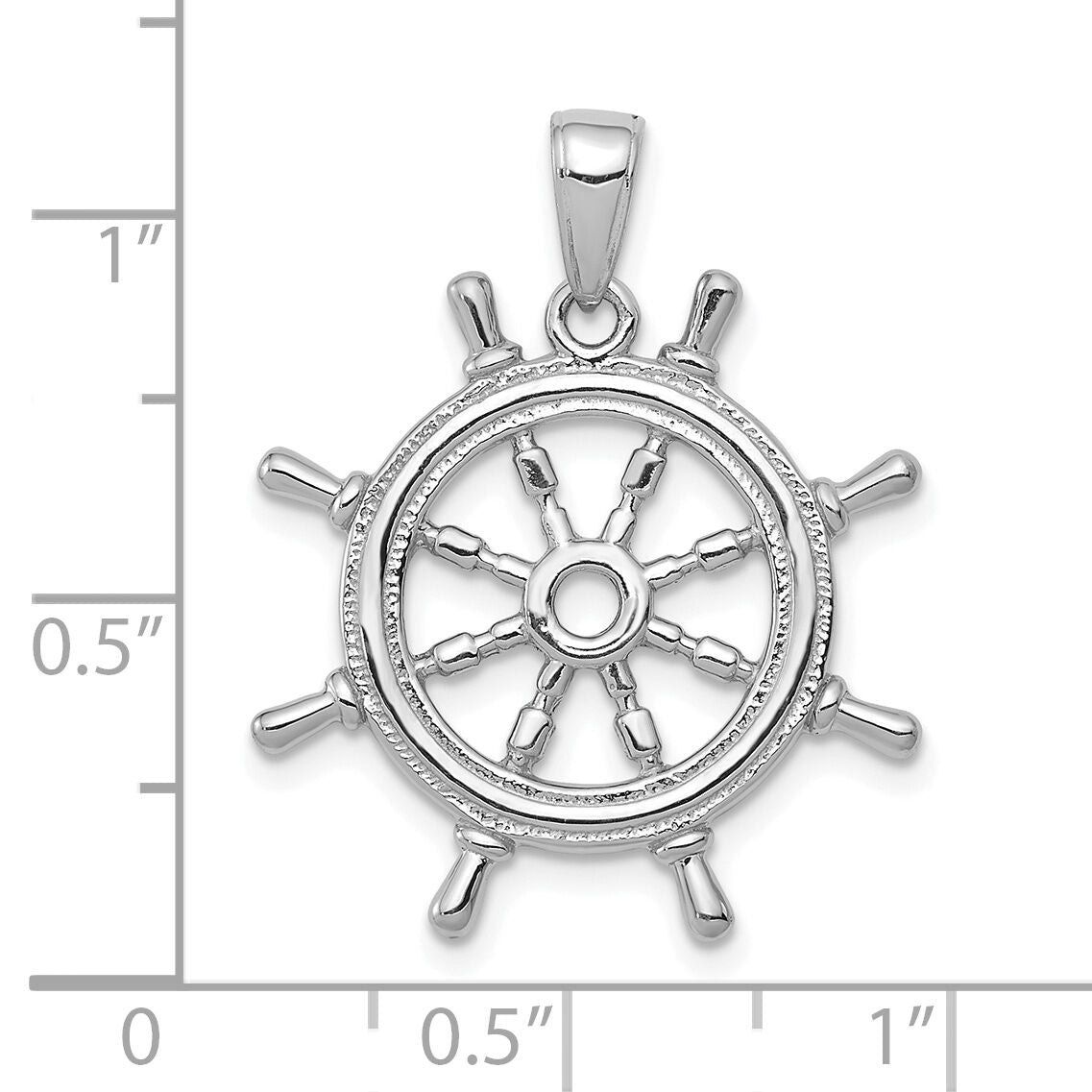 14K White Gold 3D Ships Wheel Pendant-K3071W