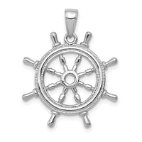14K White Gold 3D Ships Wheel Pendant-K3071W