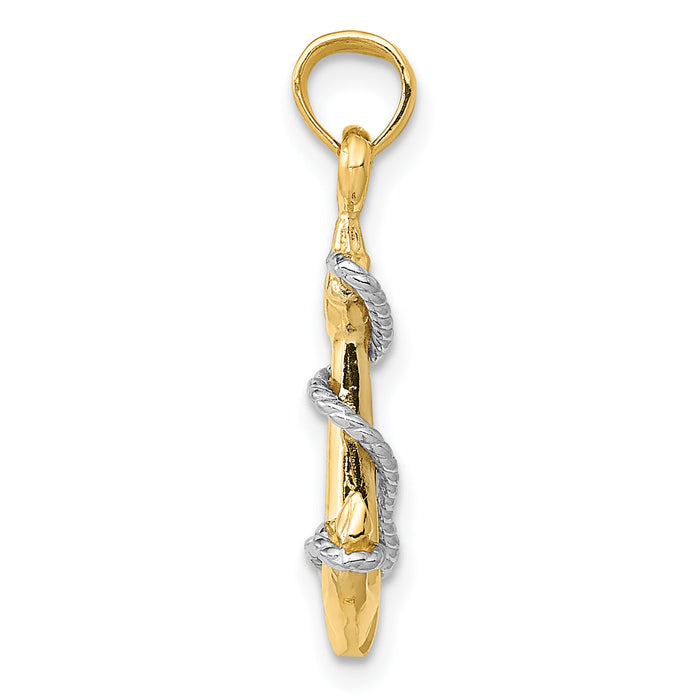 14K Two-Tone 3D Anchor W/Rope Pendant-K3074