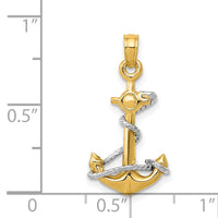 14K Two-Tone 3D Anchor W/Rope Pendant-K3074