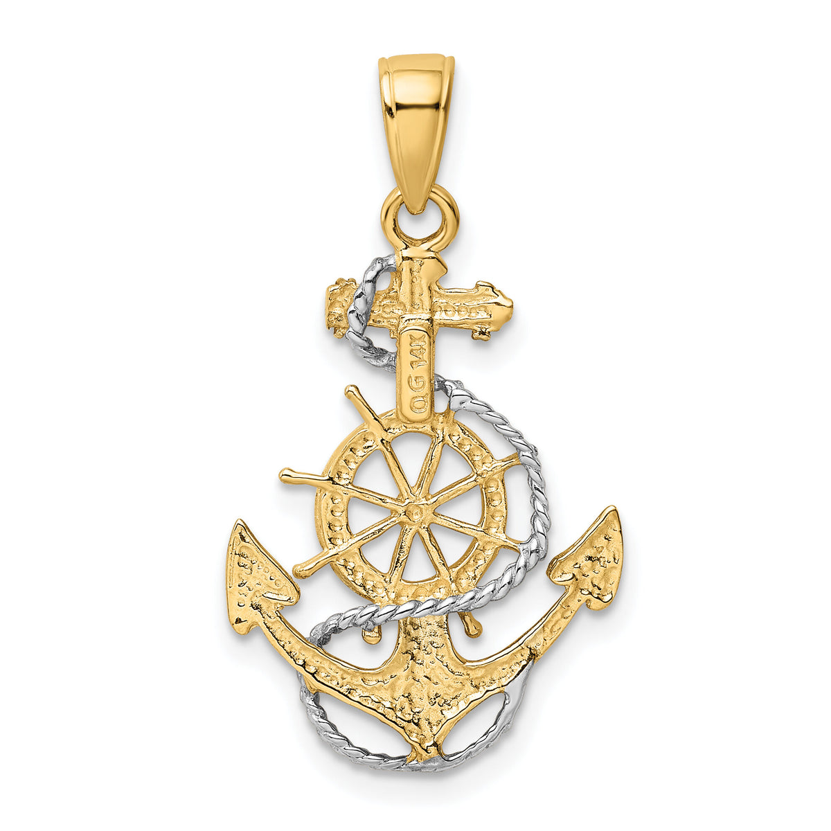 14K w/ Rhodium Anchor w/Rope Pendant-K3079