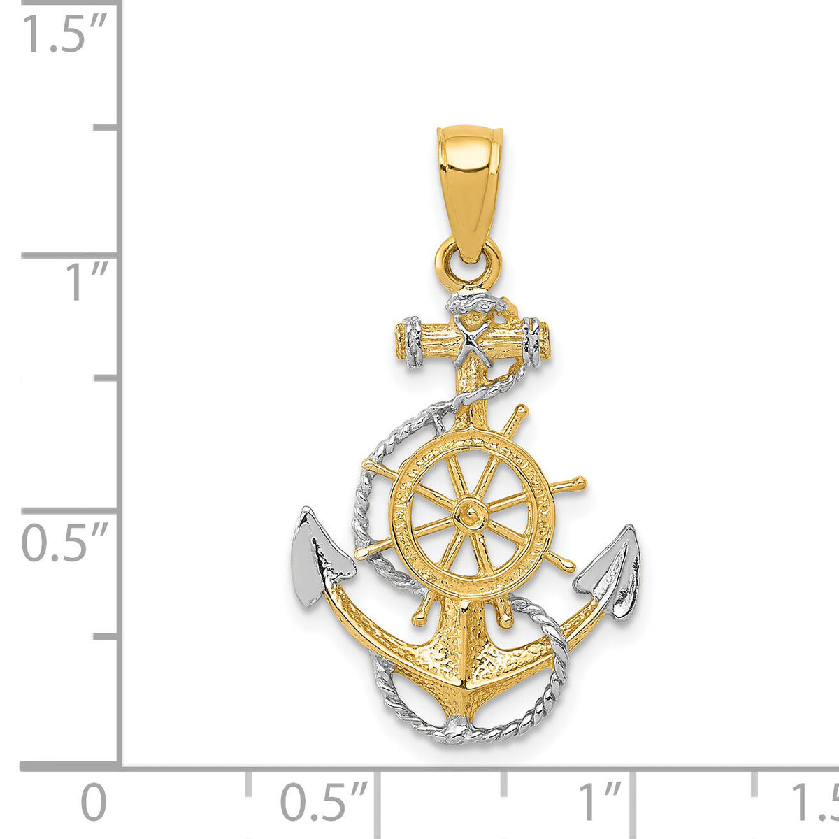 14K w/ Rhodium Anchor w/Rope Pendant-K3079