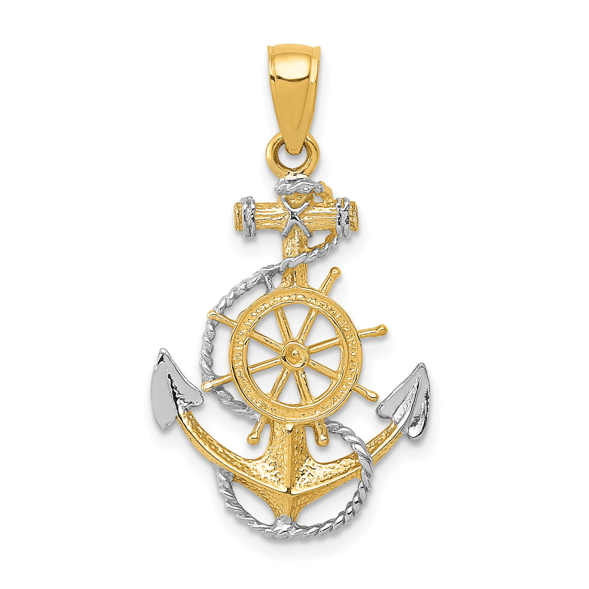 14K w/ Rhodium Anchor w/Rope Pendant-K3079