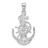14K White Gold Medium Anchor w/Wheel Pendant-K3080W