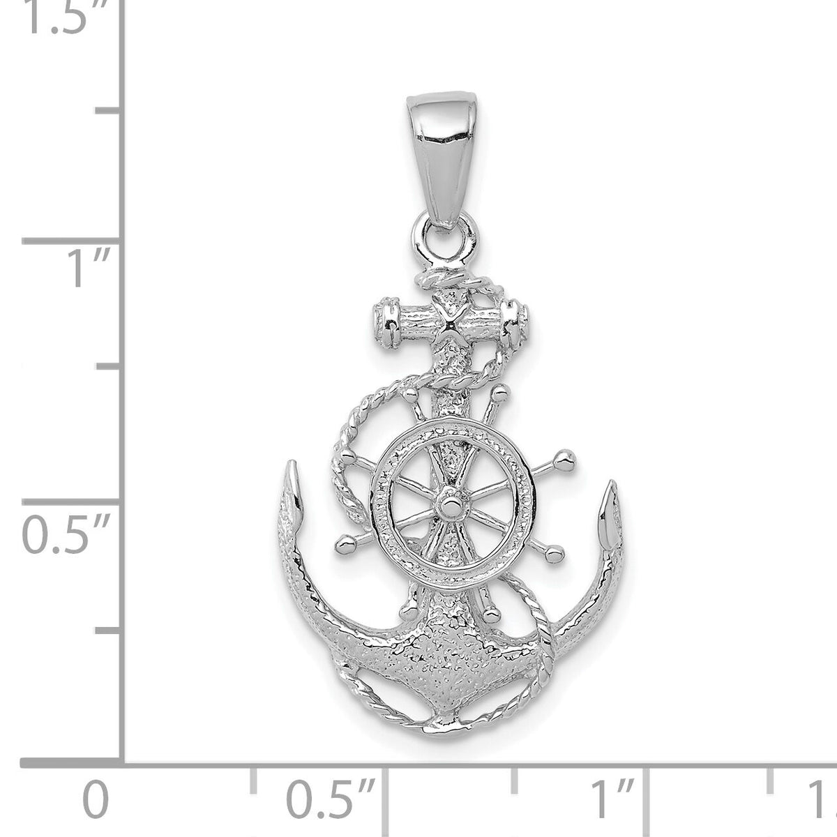 14K White Gold Medium Anchor w/Wheel Pendant-K3080W