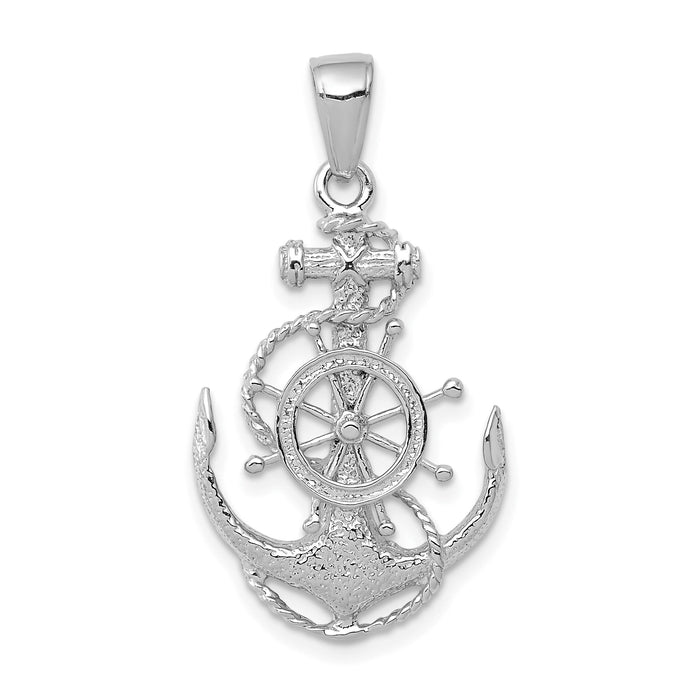 14K White Gold Medium Anchor w/Wheel Pendant-K3080W