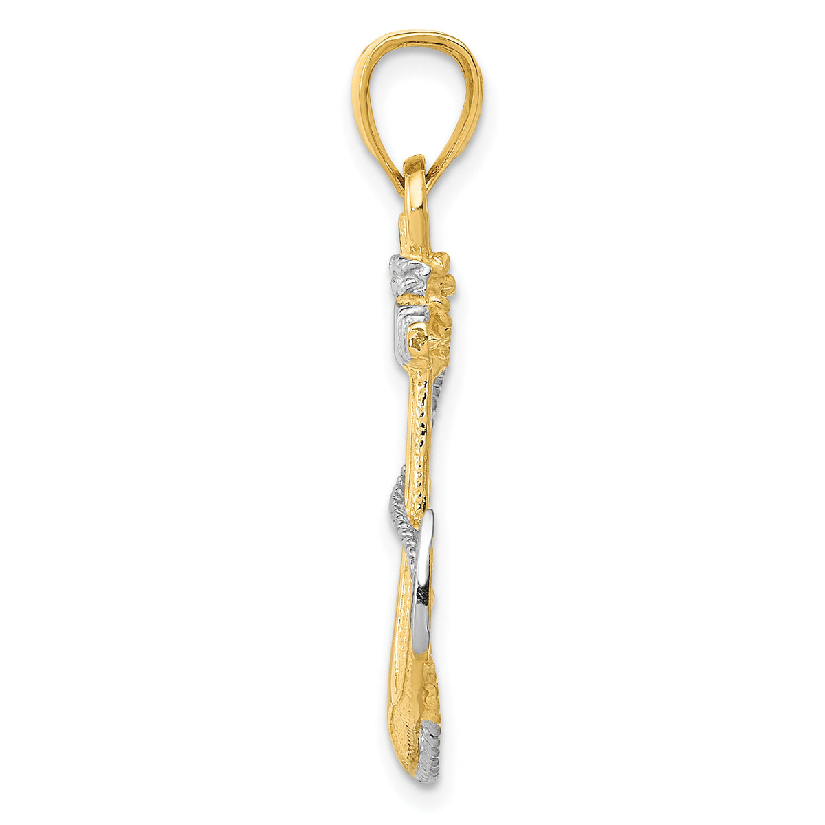 14K w/ Rhodium Anchor W/Rope Pendant-K3081