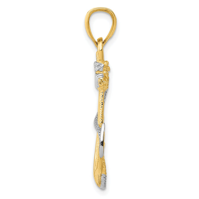 14K w/ Rhodium Anchor W/Rope Pendant-K3081