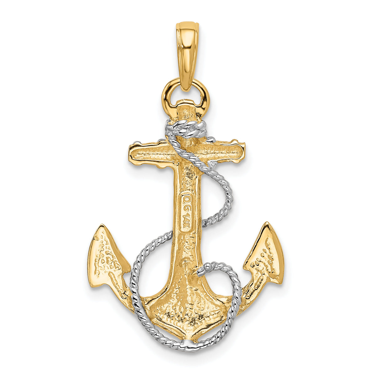 14K w/ Rhodium Anchor W/Rope Pendant-K3081