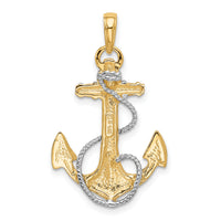 14K w/ Rhodium Anchor W/Rope Pendant-K3081