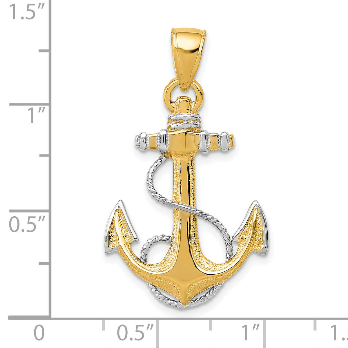 14K w/ Rhodium Anchor W/Rope Pendant-K3081