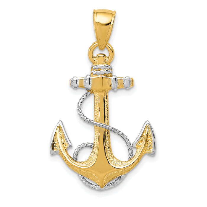 14K w/ Rhodium Anchor W/Rope Pendant-K3081