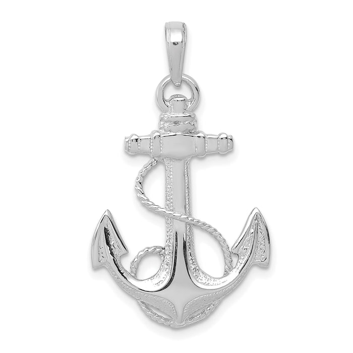 14K White Gold Anchor w/Rope Pendant-K3082W