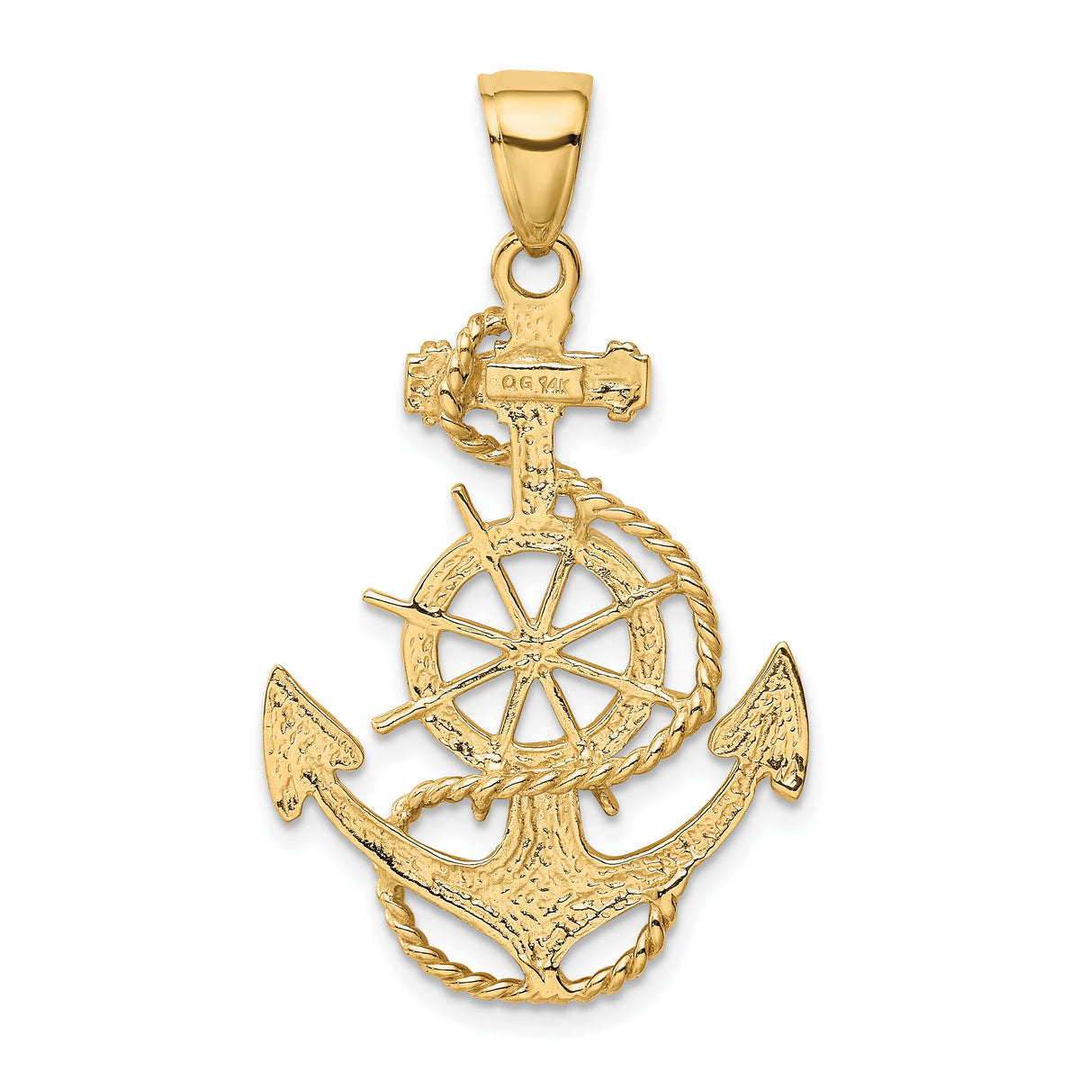 14k Large Anchor w/Wheel Pendant-K3083